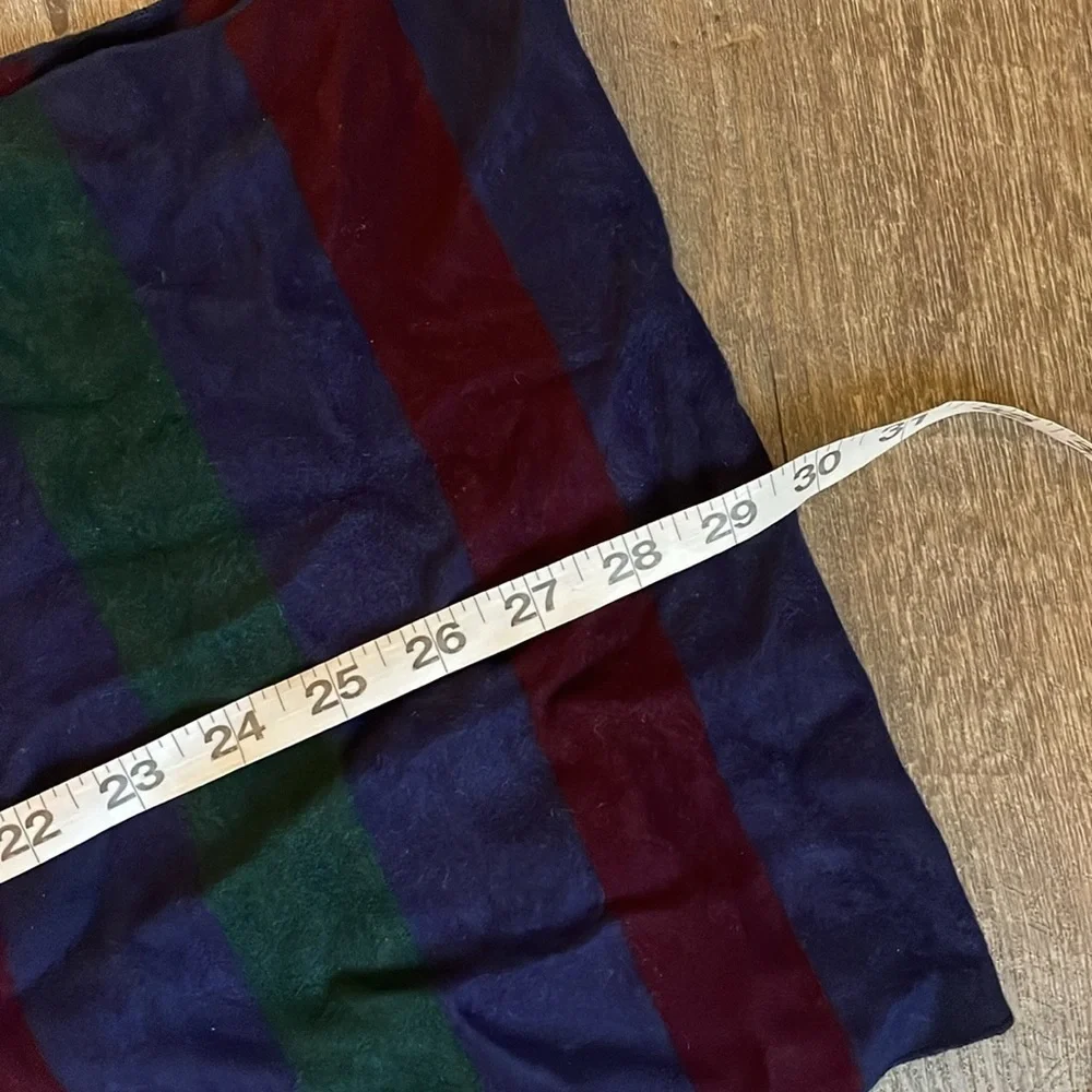 Enrico Milano Reversible Striped Silk Scarf Fringe OS Navy Maroon Green